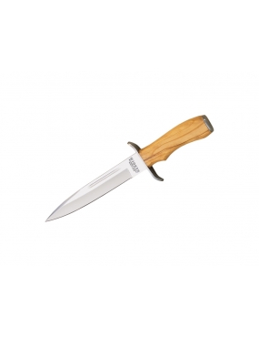 DAGUE DE CHASSE AVEC LONGUEUR LAME 18 CM INOX ET MANCHE BOIS D'OLIVIER. ETUI EN CUIR. co32